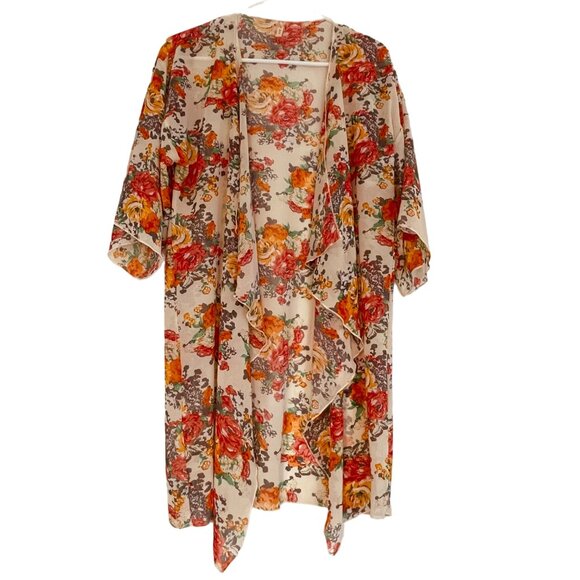 My Beloved Other - My Beloved Women's Floral Kimono Sheer Waterfall Open Swimsuit Cover Size L
